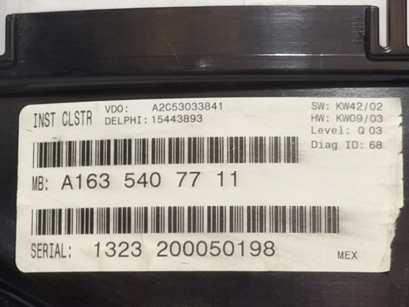 Recambio de cuadro instrumentos para mercedes-benz clase m (w163) 270 cdi (163.113) referencia OEM IAM A1635407711  