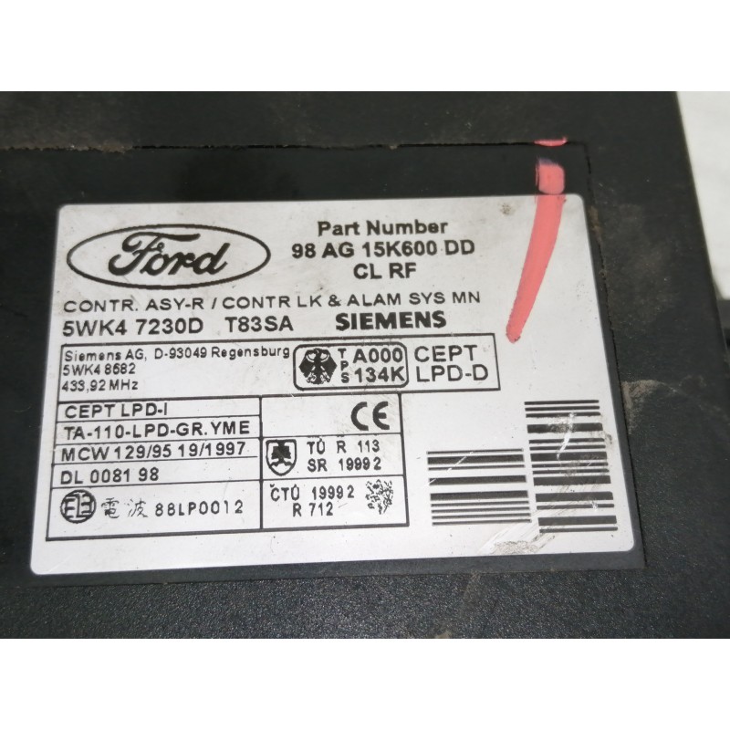 Recambio de centralita cierre para ford focus berlina (cak) ghia referencia OEM IAM 98AG15K600DD  