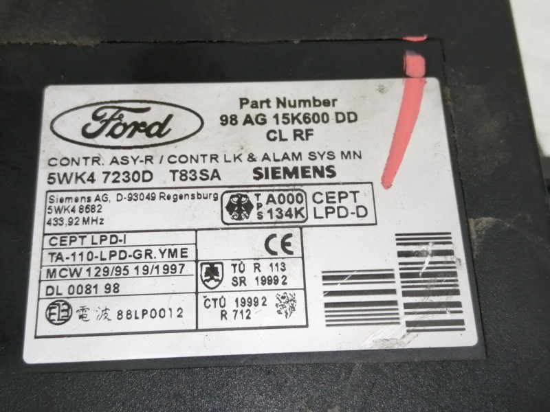 Recambio de centralita cierre para ford focus berlina (cak) ghia referencia OEM IAM 98AG15K600DD  