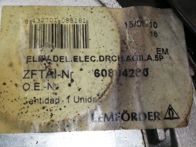 Recambio de elevalunas delantero derecho para suzuki wagon r+ rb (mm) 1.3 gl referencia OEM IAM 60804280  