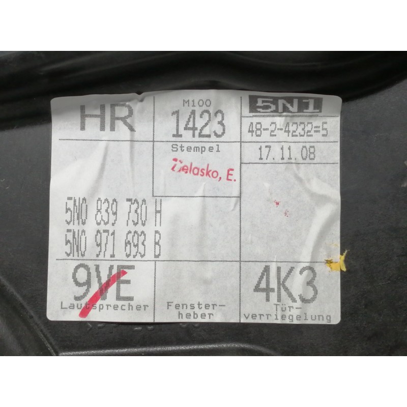 Recambio de elevalunas trasero derecho para volkswagen tiguan (5n1) country referencia OEM IAM 5N0839462A 910219110 5N0839730H