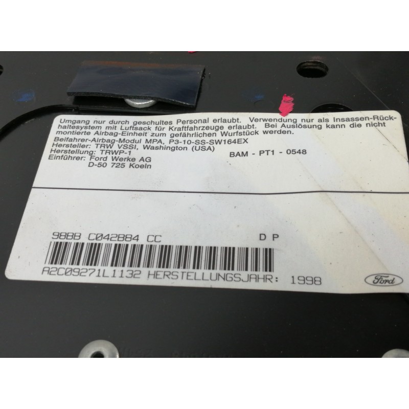 Recambio de airbag delantero derecho para ford cougar (mc) 2.0 referencia OEM IAM 98BBC042B84  