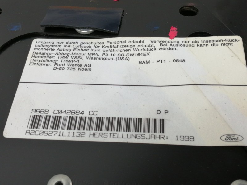 Recambio de airbag delantero derecho para ford cougar (mc) 2.0 referencia OEM IAM 98BBC042B84  