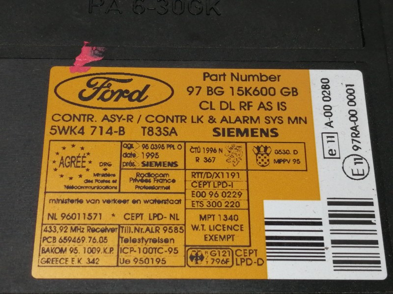Recambio de centralita cierre para ford cougar (mc) 2.0 referencia OEM IAM 97BG15K600GB  