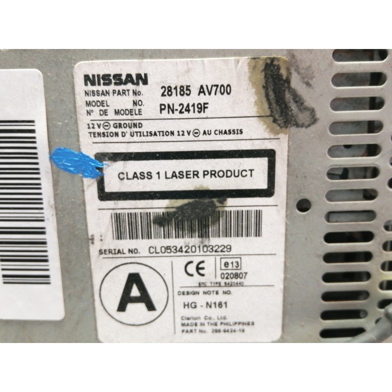 Recambio de sistema audio / radio cd para nissan primera berlina (p12) tekna referencia OEM IAM 28185AV700 PN2419F CL05342010322