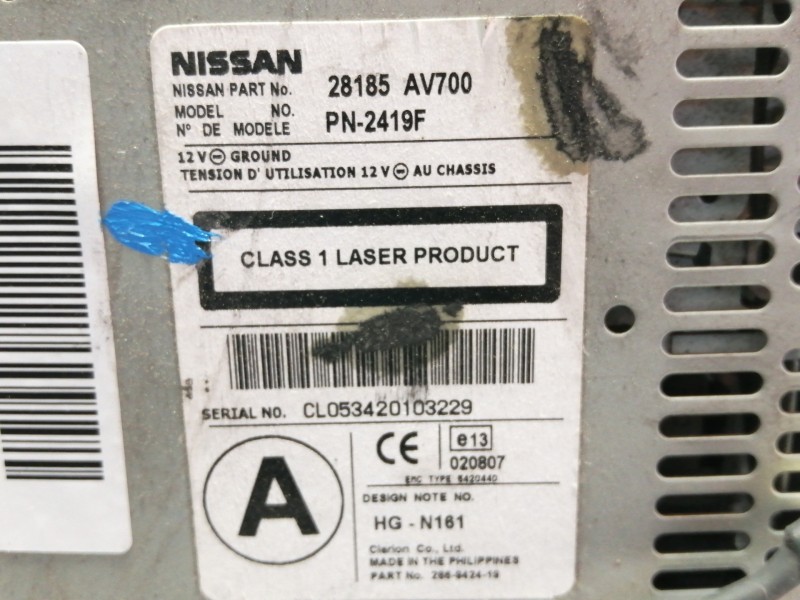 Recambio de sistema audio / radio cd para nissan primera berlina (p12) tekna referencia OEM IAM 28185AV700 PN2419F CL05342010322