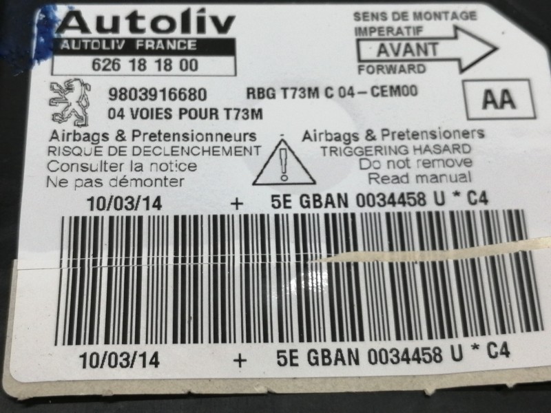 Recambio de centralita airbag para peugeot 308 access referencia OEM IAM 626181800 9803916680 / 608762100B 620504800