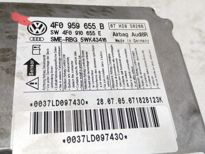 Recambio de centralita airbag para audi a6 berlina (4f2) 2.0 tdi referencia OEM IAM 4F0959655B  