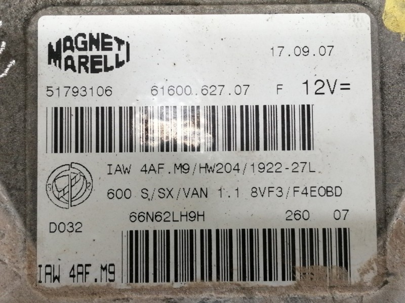 Recambio de centralita motor uce para fiat seicento (187) active referencia OEM IAM 51793106 6160062707 66N62LH9H 