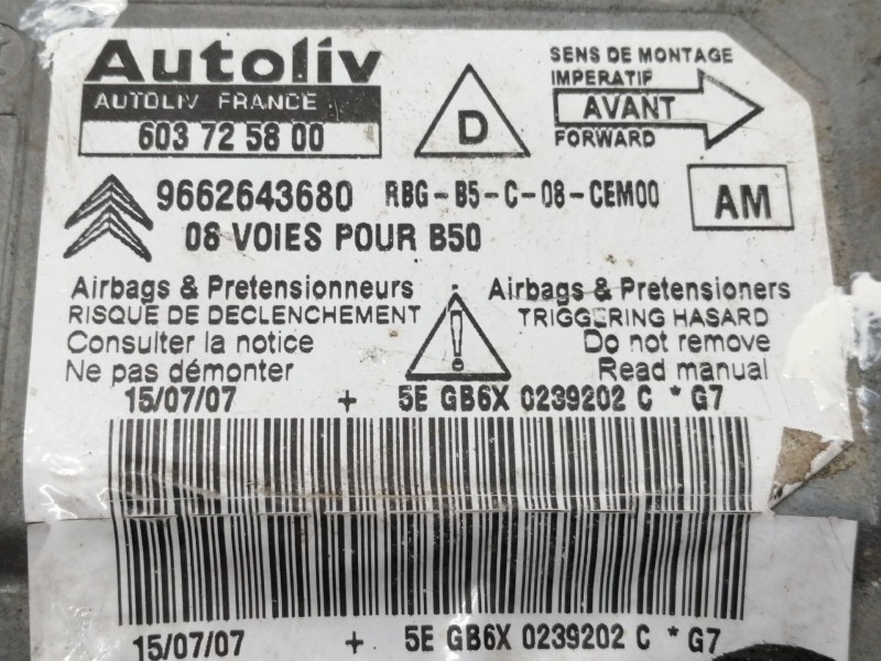 Recambio de centralita airbag para citroën c4 coupe collection referencia OEM IAM 9662643680  