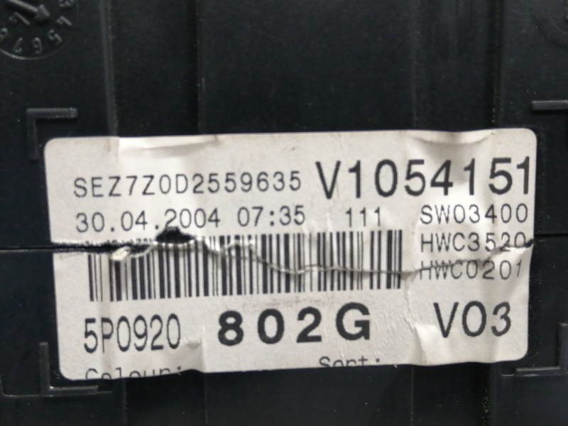 Recambio de cuadro instrumentos para seat altea (5p1) reference referencia OEM IAM 5P0920802G A2C53029654 