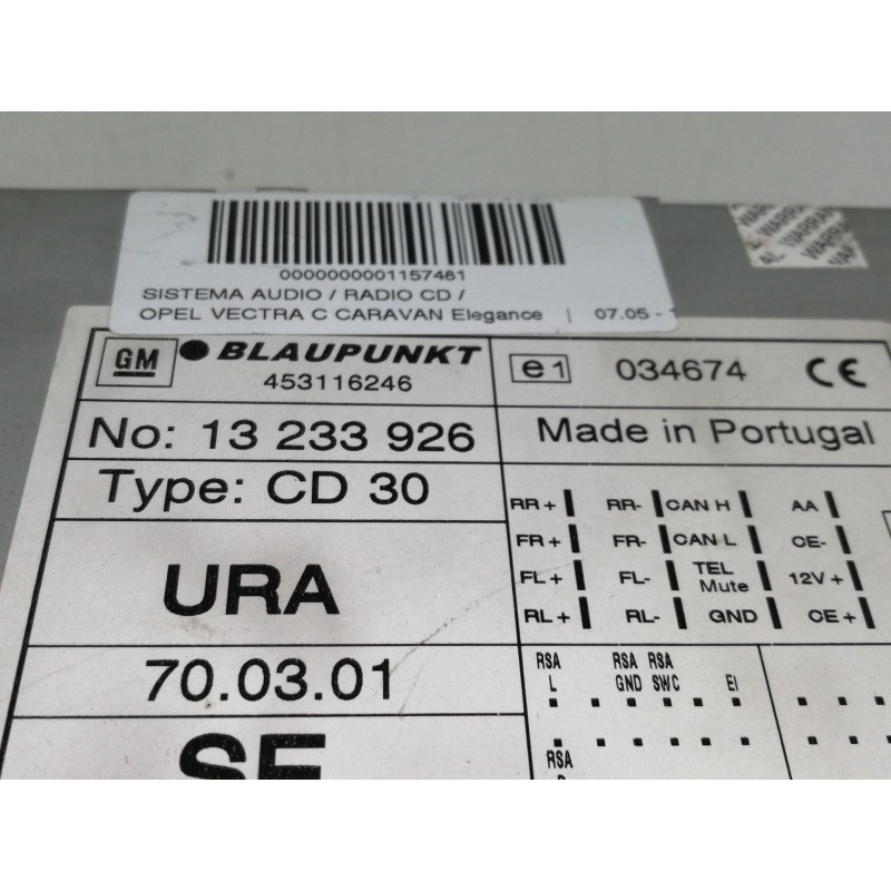 Recambio de sistema audio / radio cd para opel vectra c caravan elegance referencia OEM IAM 13233926  