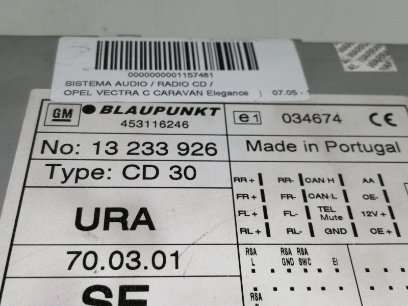 Recambio de sistema audio / radio cd para opel vectra c caravan elegance referencia OEM IAM 13233926  