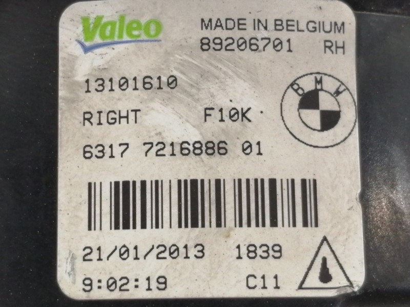 Recambio de faro antiniebla derecho para bmw serie 5 lim. (f10) 530d xdrive referencia OEM IAM 89206701  