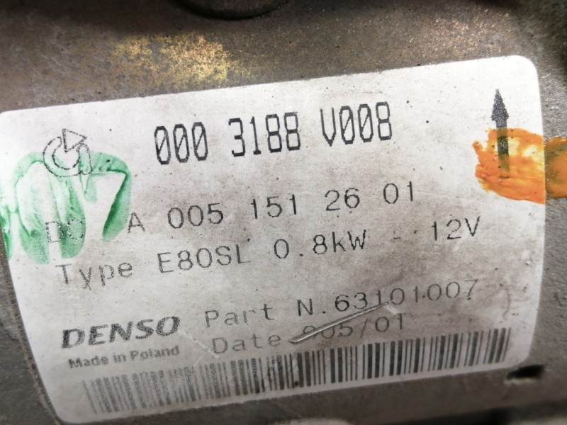 Recambio de motor arranque para smart coupe pulse referencia OEM IAM A0051512601  