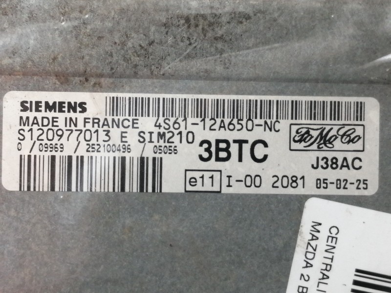 Recambio de centralita motor uce para mazda 2 berlina (dy) 1.4 active+ (59kw) referencia OEM IAM 4S6112A650NC S120977013E 