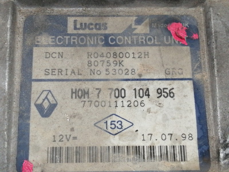 Recambio de centralita motor uce para renault kangoo (f/kc0) alize referencia OEM IAM 7700104956  