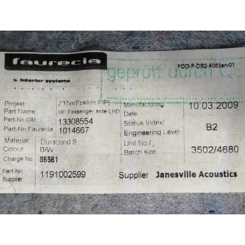 Recambio de guantera para opel insignia berlina cosmo referencia OEM IAM 13308551 13308550 / 662572168 1014668 / 13308554 / 1191