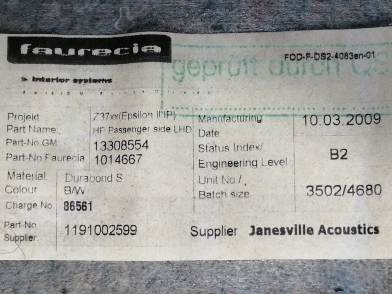 Recambio de guantera para opel insignia berlina cosmo referencia OEM IAM 13308551 13308550 / 662572168 1014668 / 13308554 / 1191