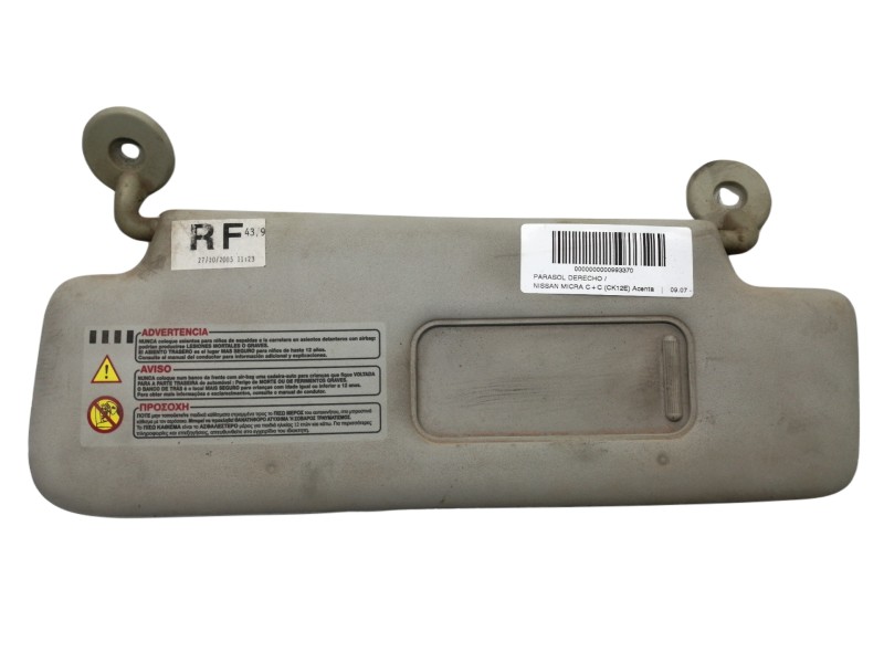 Recambio de parasol derecho para nissan micra c+c (ck12e) acenta referencia OEM IAM   