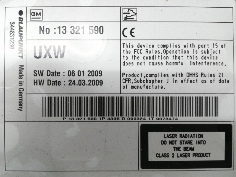 Recambio de sistema audio / radio cd para opel insignia berlina cosmo referencia OEM IAM 13321590 7612004305 13321590