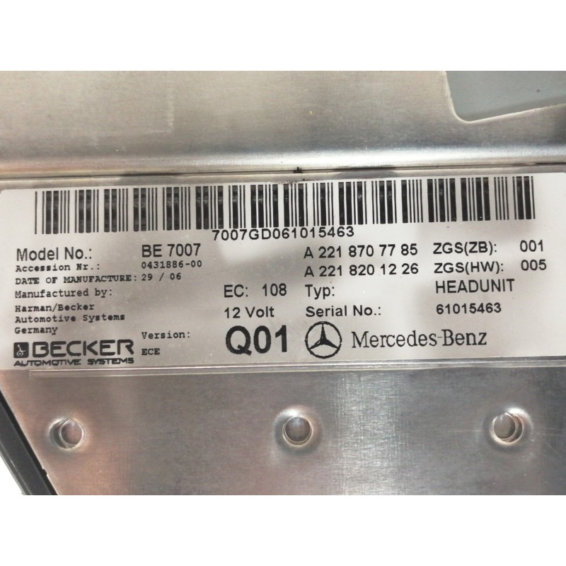 Recambio de sistema audio / radio cd para mercedes-benz clase s (w221) berlina 320 / 350 cdi (221.022) referencia OEM IAM A22187