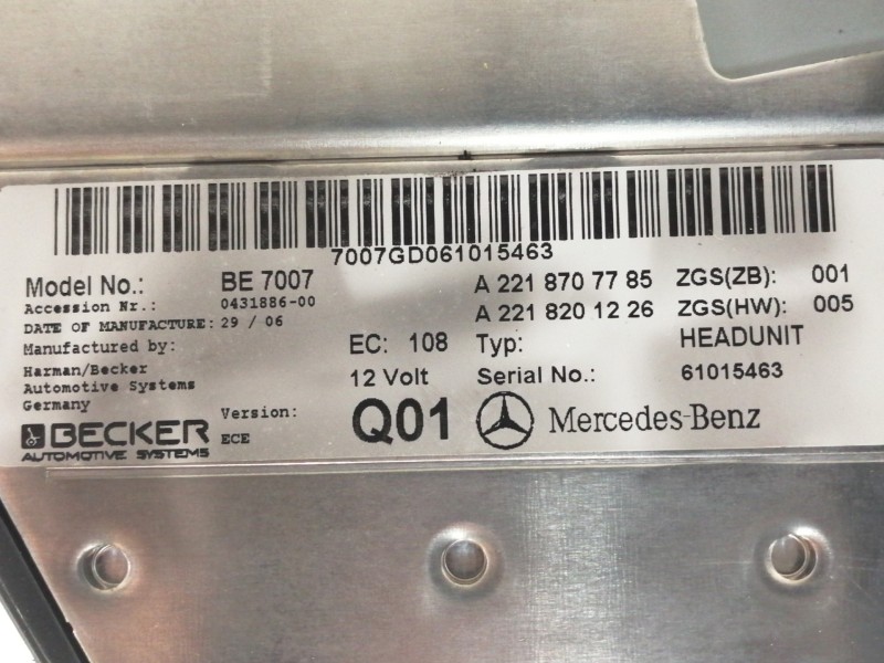 Recambio de sistema audio / radio cd para mercedes-benz clase s (w221) berlina 320 / 350 cdi (221.022) referencia OEM IAM A22187