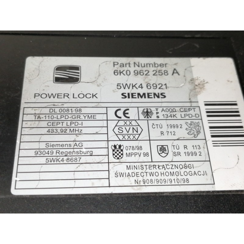Recambio de centralita cierre para seat ibiza (6k1) select referencia OEM IAM 6K0962258A  