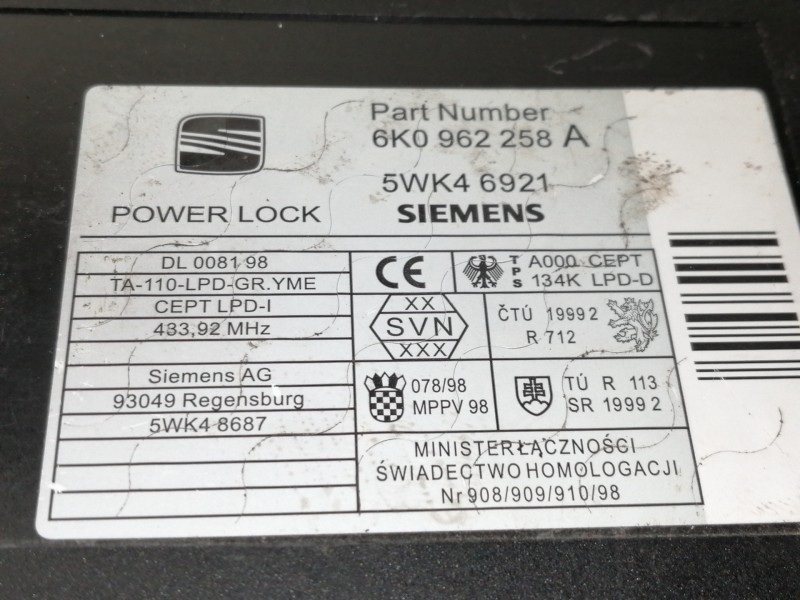 Recambio de centralita cierre para seat ibiza (6k1) select referencia OEM IAM 6K0962258A  