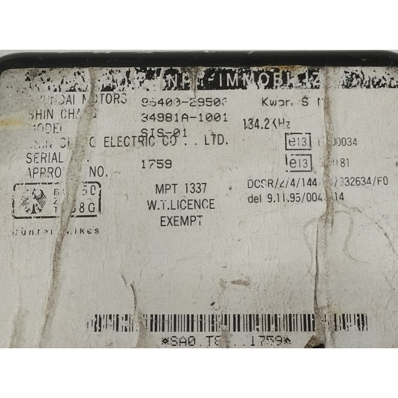 Recambio de centralita inmovilizador para hyundai lantra berlina (rd) 1.6 gls referencia OEM IAM 9640029503  