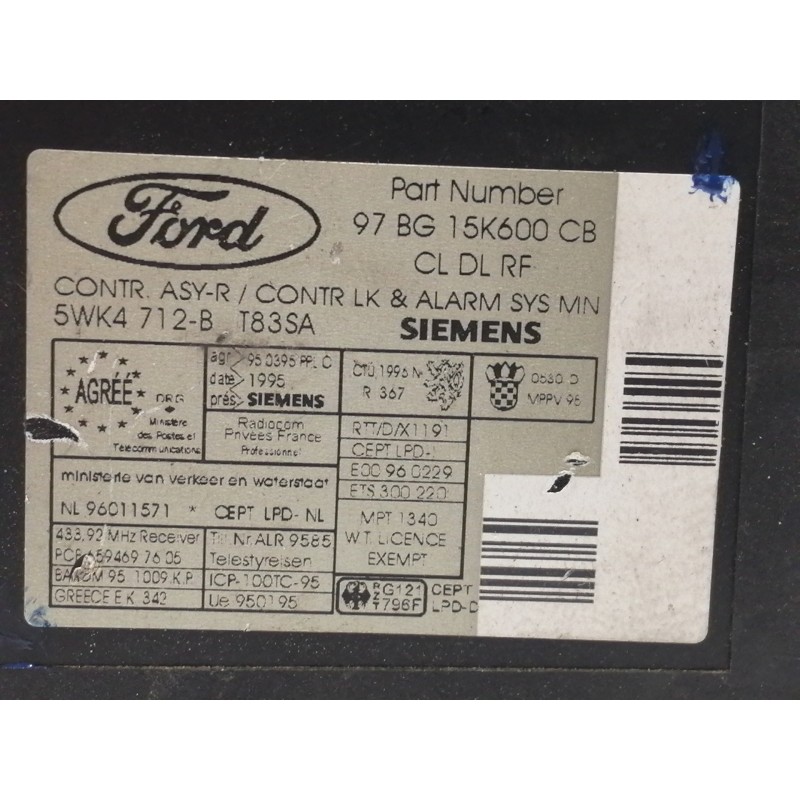 Recambio de centralita cierre para ford mondeo berlina (gd) ambiente referencia OEM IAM 97BG15K600CB  