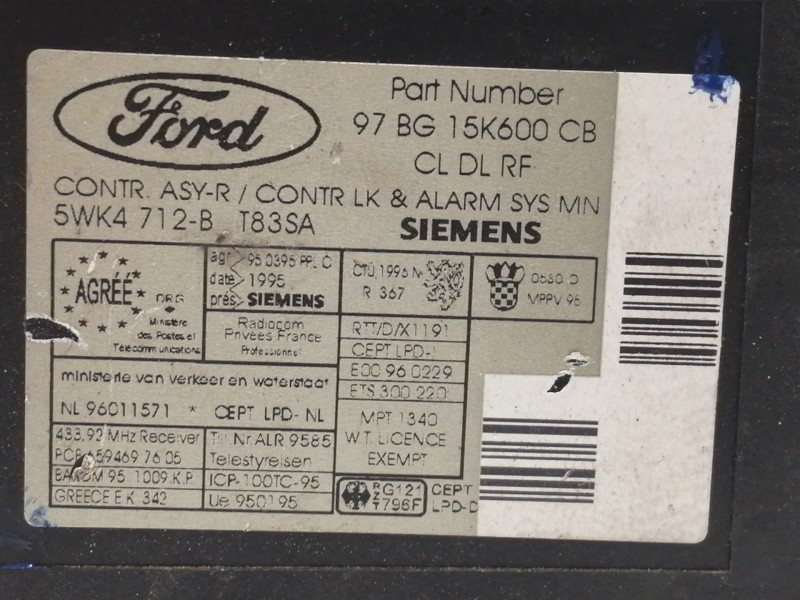 Recambio de centralita cierre para ford mondeo berlina (gd) ambiente referencia OEM IAM 97BG15K600CB  