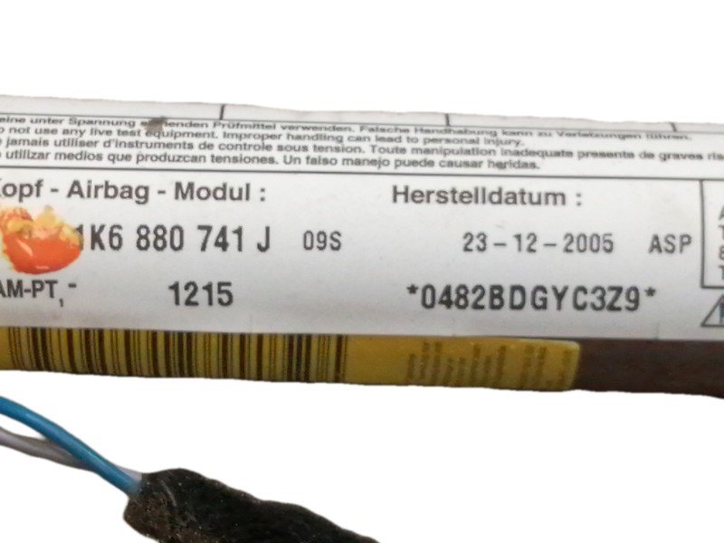 Recambio de airbag cortina delantero izquierdo para volkswagen golf v berlina (1k1) conceptline (e) referencia OEM IAM 1K6880741