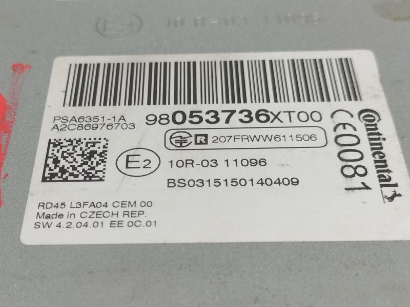 Recambio de sistema audio / radio cd para fiat scudo furgón (272) 10 l1h1 130 multijet referencia OEM IAM 98053736XT00  