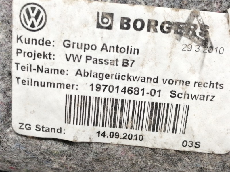 Recambio de guarnecido puerta delantera derecha para volkswagen passat lim. (362) edition bluemotion referencia OEM IAM 19701159