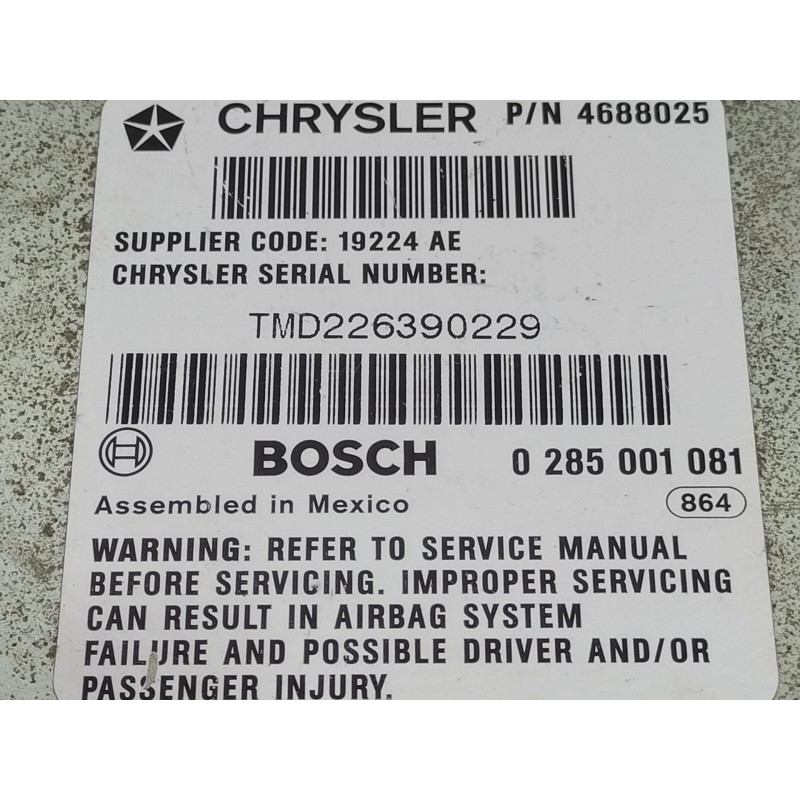 Recambio de centralita airbag para chrysler voyager (gs) 2.4 referencia OEM IAM 0285001081  