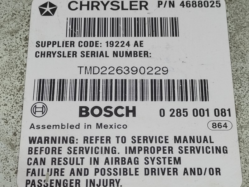 Recambio de centralita airbag para chrysler voyager (gs) 2.4 referencia OEM IAM 0285001081  