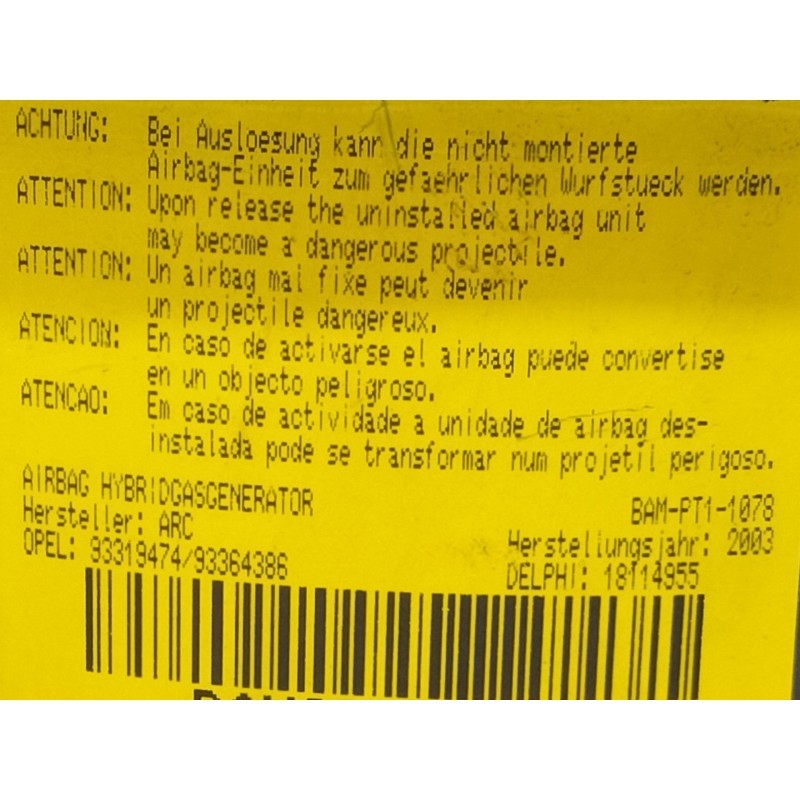 Recambio de airbag delantero izquierdo para opel meriva enjoy referencia OEM IAM BAMPT11078  