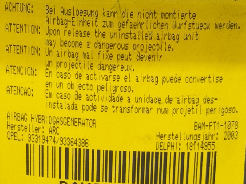 Recambio de airbag delantero izquierdo para opel meriva enjoy referencia OEM IAM BAMPT11078  
