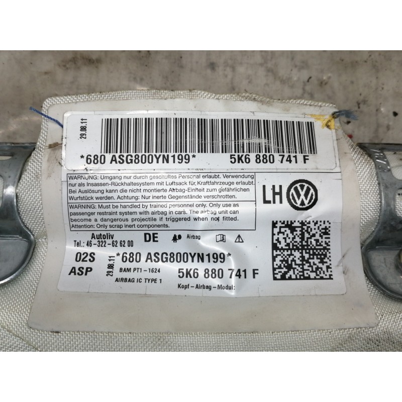 Recambio de airbag cortina delantero izquierdo para volkswagen golf vi (5k1) rabbit bluemotion referencia OEM IAM 5K6880741F  