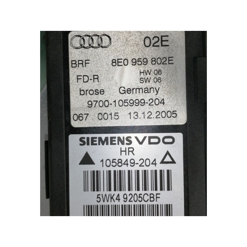 Recambio de elevalunas trasero derecho para audi a4 berlina (8e) 2.0 tdi 16v (103kw) referencia OEM IAM 8E0839462B  