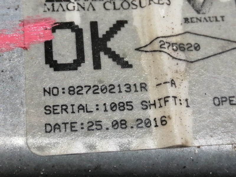 Recambio de elevalunas trasero derecho para dacia sandero ambiance referencia OEM IAM 827202131R  