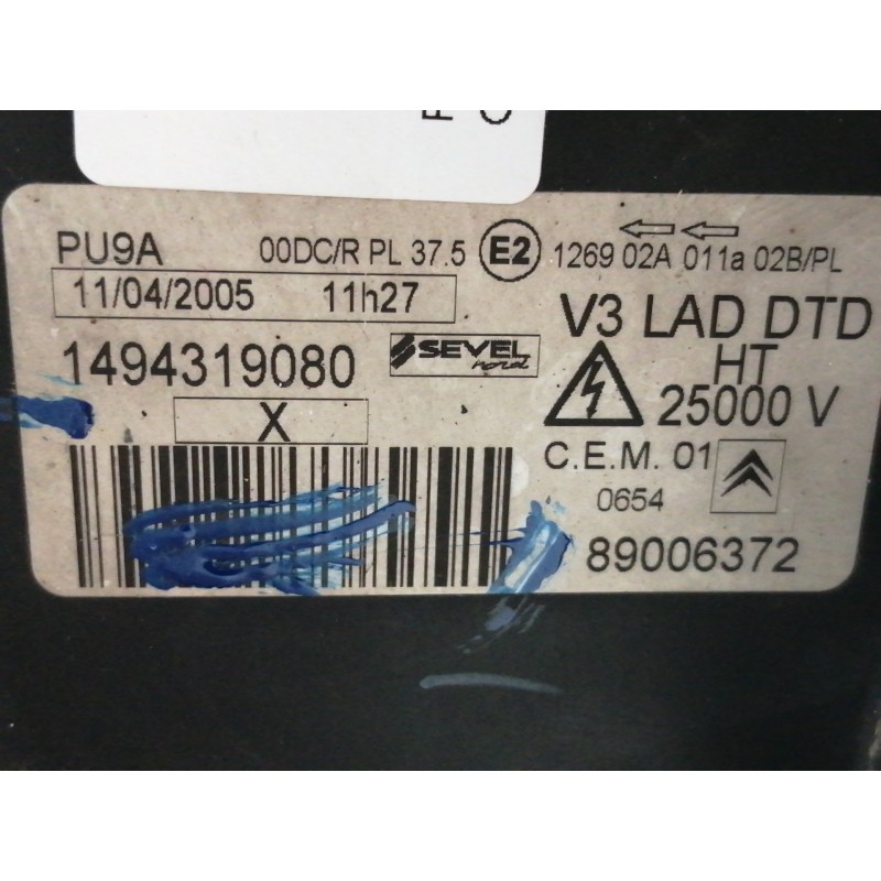 Recambio de faro derecho para citroën c8 hdi 130 fap premier referencia OEM IAM 1494319080 89006372 73010137N