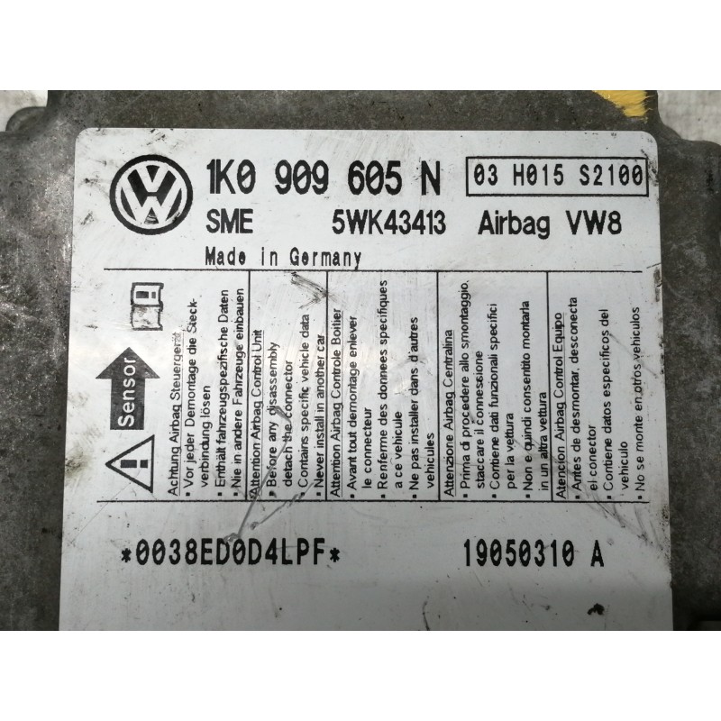 Recambio de centralita airbag para seat toledo (5p2) exclusive referencia OEM IAM 1K0909605N 5WK43413 03H015S2100 