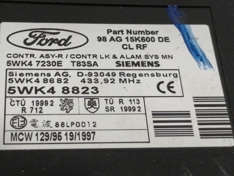 Recambio de centralita cierre para ford focus berlina (cak) ghia referencia OEM IAM 98AG15K600DE 5WK47230E 5WK48823