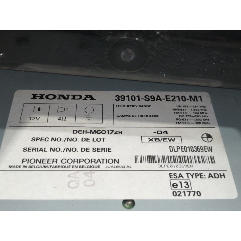 Recambio de sistema audio / radio cd para honda cr-v (rd8) es referencia OEM IAM 39101S9AE210M1  