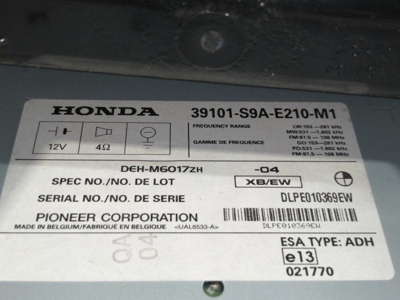 Recambio de sistema audio / radio cd para honda cr-v (rd8) es referencia OEM IAM 39101S9AE210M1  