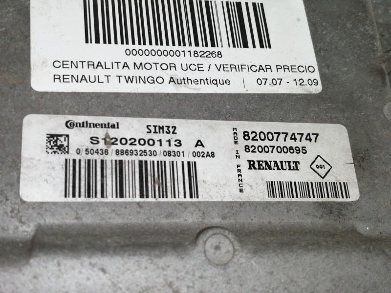 Recambio de centralita motor uce para renault twingo authentique referencia OEM IAM 8200774747  
