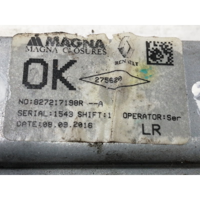 Recambio de elevalunas trasero izquierdo para dacia sandero ambiance referencia OEM IAM 827217198RA  