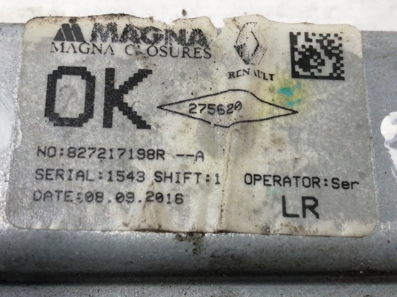 Recambio de elevalunas trasero izquierdo para dacia sandero ambiance referencia OEM IAM 827217198RA  